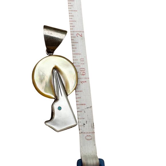 Sterling Silver Mother of Pearl Wolf Howling at Moon Pendant - Picture 5 of 5